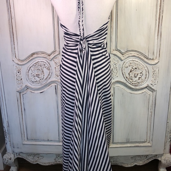 Fora Navy and White stripe 100% Cotton Knit  Backless Maxi Summer Dress Size /S - Picture 7 of 9